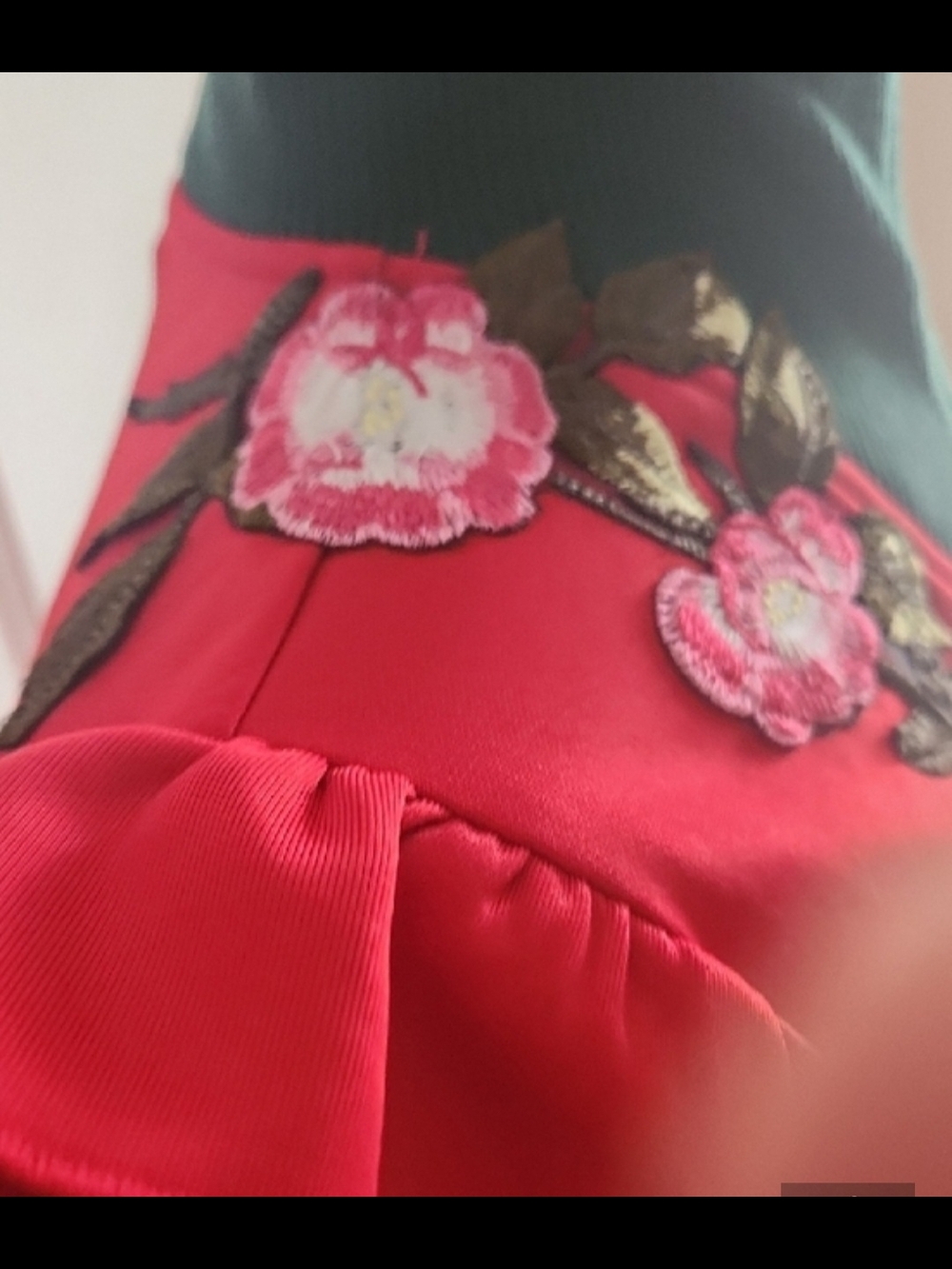 Gucci Red Floral-Embroidered Varsity Jacket with Dark Green Collar - Picture 11 of 11
